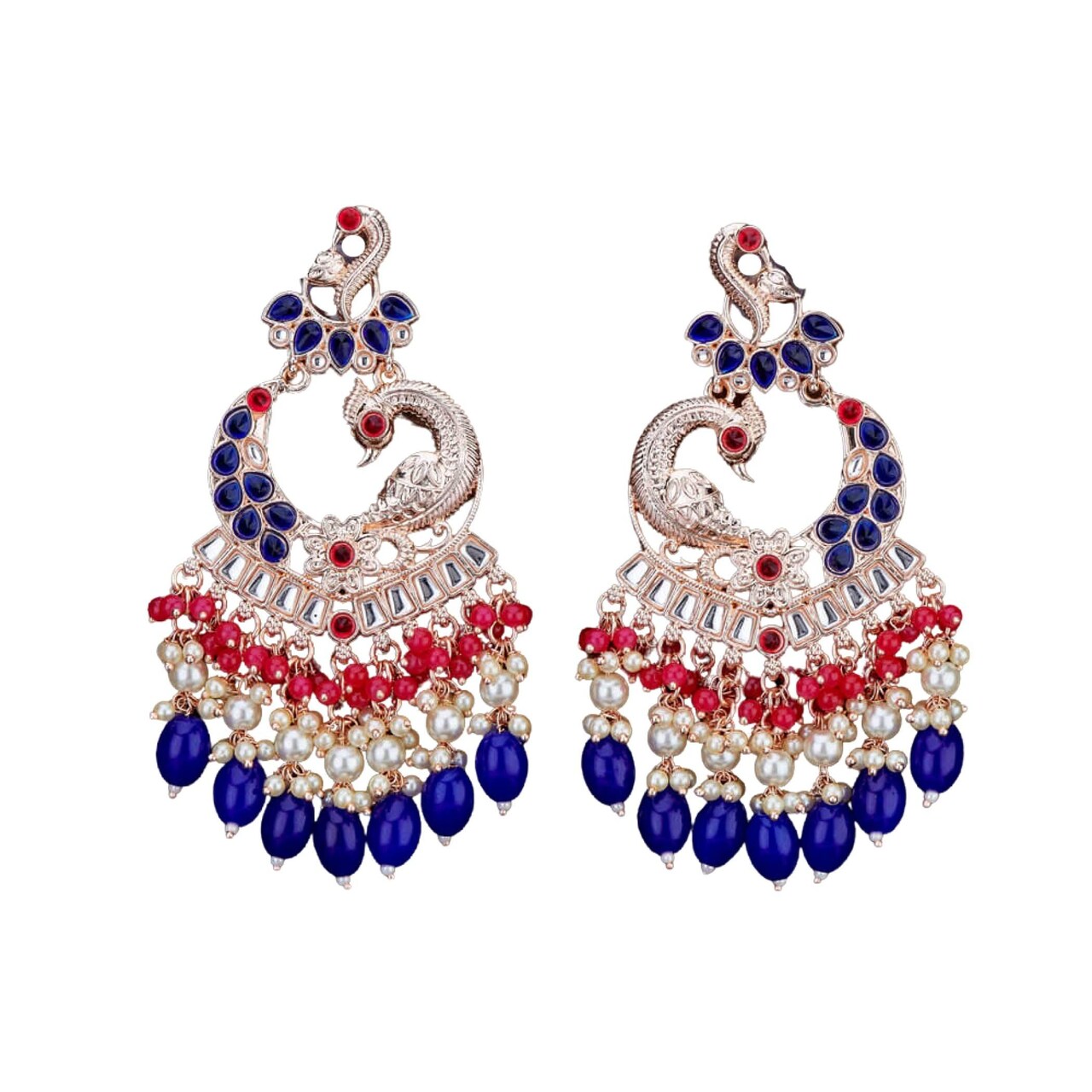 Oversized / Big Indian Jhumka Earrings for Women - Indian Peacock Earrings Ethnic Chandbali Jhumki Kundan & Faux Pearl Beaded Bollywood Style Dangle Earring